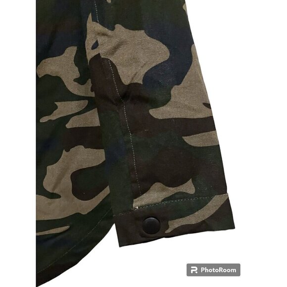 SZS Hooded Camo Jacket XL Canvas Oversized Gorpcore Graphic Print Spellout - Picture 8 of 13